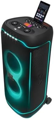 JBL Partybox Ultimate – Multi Purpose Party Speaker, with Wi-fi & Bluetooth Connectivity, Wireless, Lightshow, IPx4 Slashproof, Dual Mic & Guitar Inputs, Handle & Sturdy Wheels, Black